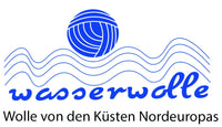 Logo Wasserwolle Wollknäuel auf Wellen Wolle von den Küsten Nordeuropas